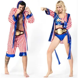 Mens Women American Flag Boxer Costume Rocky Balboa Boxing Robe Fancy Dress Halloween Party Cosplay Uniform