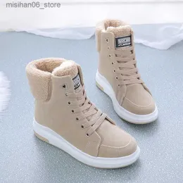 Boots 2021 Winter Boots Women Ankle Boots Warm PU Plush Winter Woman Shoes Sneakers Flats Lace Up Ladies Shoes Women Short Snow Boots Q231012