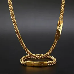 Pendanthalsband Hoyon Fashion Hip Hop Cuban Chain Men S Necklace Silver 18K Guldpläterad rostfritt stål Twisted Chain Armband 231011