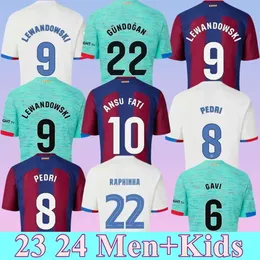 23 24 Pedri Футбольные майки Левандовски Гави Розалия 4th Ansu Fati De Futbol Camisetas Raphinha Футболка Мужчины Женщины Комплект Барсы для детей 2023 2024