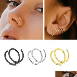 2/5 unidades/pacote de aço inoxidável camadas duplas nariz anel piercing para mulheres homens orelha tragus brincos lábio hoop moda jóias 10mm dhgarden otorh