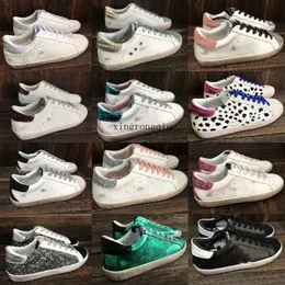 Italien varumärke sneaker superstjärna kvinnor skor leopard tryck rosa g-guld glitter klassisk vit do-gammal smutsig designer hög toppstil sko