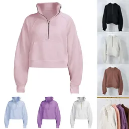 Ll-top halva zip hoodie kvinnor yogadräkt designer yoga jacka anpassa yogalaggings naken känsla hög midje sport lulus tröja lululemens gym Legging yogaståg shorts