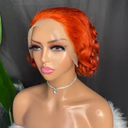 100% rå Remy Virgin Human Hair Orange Pixie Curly Cut Short Wig Peruvian Indian Malaysian Hair Wig