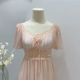 Vêtements de nuit pour femmes Style coréen Col en V Dentelle Chemise de nuit Princesse Chemise de nuit Robe de nuit Femmes Robe en maille Chemise de nuit Robe de maison d'été