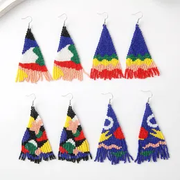 Dangle Earrings Rice Bead Blue Landscape Clouds Creative Fashion Simplicity Hand Knitting Bohemian Alloy Tassels Beaded