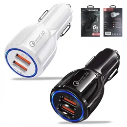 QC 3.0 شاحن السيارة السريع Dual USB Ports 6A محول الطاقة السريع شحنات السيارات التكيفية السريعة لـ Huawei Xiaomi iPhone 12 Mini Samsung S8 Note 8 GPS Tablet مع Box