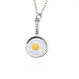 Pendant Necklaces Enamel Frying Pan Fried Egg Necklace Kitchen Food Omelette Choker For Good Friends Jewelry Punk Hip Hop Gift Bijoux