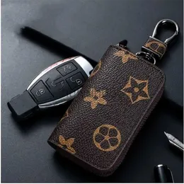 beautiful Designer PU Leather Bag Keychains Car Keys Holder Key Rings Black Plaid Brown Flower Pouches Pendant Keyrings Charms for Men and Women Gifts 4 colors.