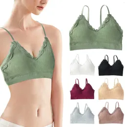 Reggiseno sportivo in pizzo senza cuciture da donna, imbottito, senza ferretto, con tracolla superiore, per dormire, fitness, yoga, comfort per tutto il giorno