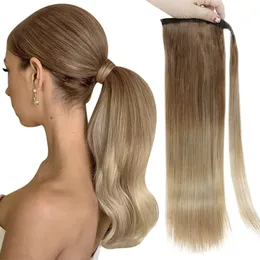 Парики шнурка RealBeauty Clip in Ponytail Hair Бразильские прямые натуральные человеческие волосы Wrap Вокруг Ponytail Hair Pieces Hightlight Soft 231012