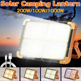 Portabla Lanterns 1000W 200W 100W Solar LED Work Light USB -uppladdningsbar Lykta vattentät ficklampor Spotlight Outdoor Camping Lamp Torch 231012