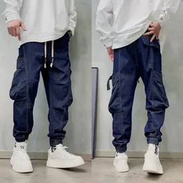 Męskie dżinsy trend mody streetwear w lupgy proste spodni ładunkowe koreańskie duże kieszeń duże dżinsowe spodnie męskie ubrania joggery