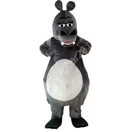 Alta qualidade cinza hipopótamo mascote traje adulto tamanho dos desenhos animados anime tema personagem carnaval unisex vestido de natal fantasia desempenho vestido de festa