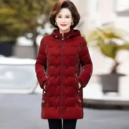 Women's Trench Coats Winter Glossy Snow Jacket Down Cotton Slim Hooded Coat Mother Warm Long Overcoat Fashion Female Thicken Parkas Jackets