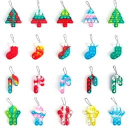 Pop Fidget Christmas Keychain Squeeze Stress Relief Sensory Hand Toy Silicone Party Favors Silicone MiniBubble Poppers