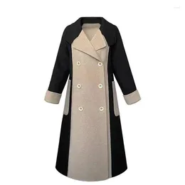 Women's Jackets Vintage Long Coat Women Sleeve Turn-down Collar Panelled Female Midi Jacket 2023 Autumn Winter Lace UP Loose Lady Outcoat