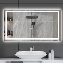 Espelho de banheiro LED 60x 36 polegadas com luzes, espelho de vaidade de banheiro LED com escurecimento antiembaçante