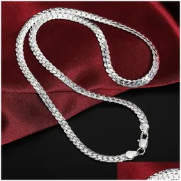 S925 Sterling Sier 2 Piece 5Mm Fl Sideways Chain Necklace Bracelet For Women Men Fashion Jewelry Sets Wedding Gift Dhgarden Ot4E7