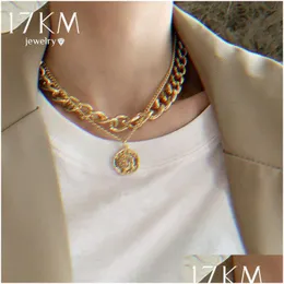 17Km Retro Portrait Coin Pendant Big Thick Chain Necklace For Women Exaggerated Choker Geometric Round Necklaces Jewelry Dhgarden Otsk2