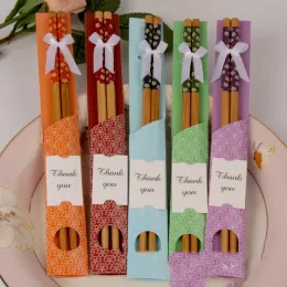 Natural Bamboo Chopsticks أدوات المائدة الزفاف لصالح الهدايا التذكارية الإبداعية هدايا الزفاف هدايا عيدان مع عبوات البيع بالتجزئة LL