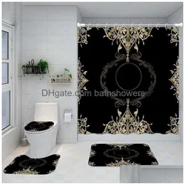 Classic Letter Printed Shower Curtains Designer Print Bathroom Curtain Home Toilet Er Mat Bath Supplies Tfau