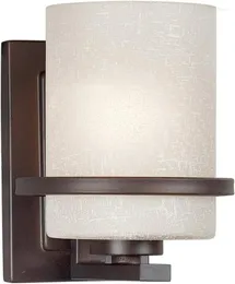 Wall Lamp 2404-01-32 1-Light Transitional Sconce Antique Bronze Finish With White Linen Glass Shade Mushroom Rechargeable Light Room Dec