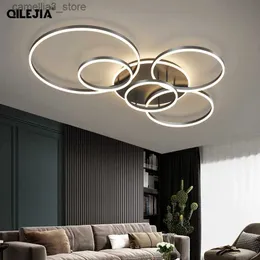 Plafonniers Plafonniers de conception ronde moderne pour salon chambre or blanc café peint cercle anneaux luminaires Luminaire Q231012