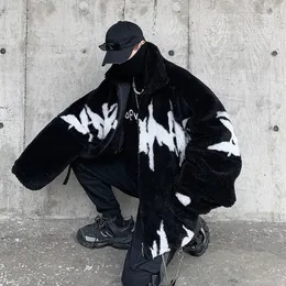 Herrarna ner parkas hybskr vinter lamm jacka harajuku mode casual överdimensionera mönster manlig tjockare varma parkor hiphop lös päls 231011