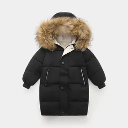 Пуховое пальто для детей, утепленные теплые зимние парки с капюшоном из натурального меха для мальчиков, хлопковые куртки для девочек, верхняя одежда, одежда для детей-подростков 231012