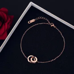 Moda coreana simples temperamento senhoras pulseira brilhante anel duplo zircão lagosta fecho pulseira delicada casual senhoras rosa gold291T