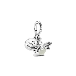 Charms fina smycken autentiska 925 sterling sier pärla fit charmarmband glöd-in-the-dark eldfly dingle charms säkerhet kedja hänge d dhzkr