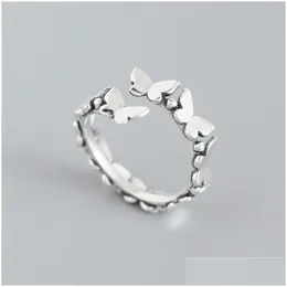 Andere authentische 925 Sterling Silber Schmetterling Ringe für Frauen Vintage offene Größe verstellbare Ring Weihnachtsfeier Schmuck Halsketten Anhänger Dhz9N