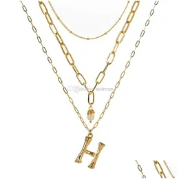 Ожерелья с подвесками 26 A-Z Ожерелье с английскими инициалами Золотые цепочки Бамбуковые ожерелья с буквами Mtilayer Колье Модные украшения Will And Sandy G Dh7Rs