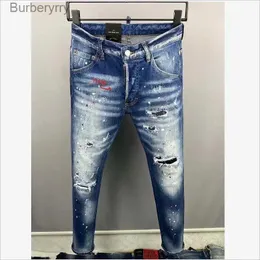 Erkekler Kot Pantolon Moda Denim Kumaş Pantolon Modaya Modeli Slim Moto Biker Yüksek Sokak Deliği Sprey Boya Kotları 9850#L231011