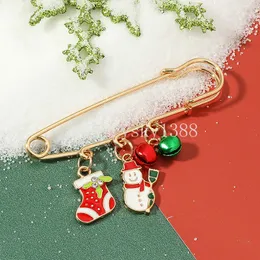 Merry Christmas Pin Brooch Cute Animals Fastener Pins Buckles Santa Claus Glove Snowman Chain Tassel Big Needle Pins Jewelry