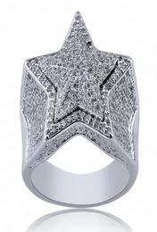 Ny designer lyx 18k guld vit cz zirkonia pentagram ring 2020 full diamant ised ut hiphop smycken gåvor för män kvinnor rin1362652