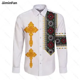 Camisas casuales para hombres Etiopía León D All Over Impreso Hombres Hawaii Manga larga Blusas femeninas masculinas Unisex Primavera Paño Collar cubano