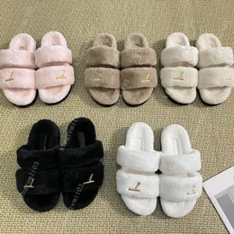 Designer Fur Slippers SUNSET COMFORT Furry Slides FLAT MULE Women Slippers Cool Effortlessly Stylish Slides 2 Straps Adjusted Gold Buckle Beach Shoes Size 35-40