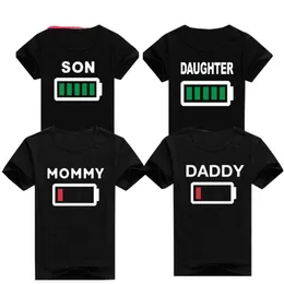 Family Clothing Mommy Daughter Son Summer Battery T Shirt Father& Mother&Kids Matching Outfits Mother Clothes190L