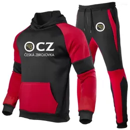 Herrespår 2024 CZ logo hoodies Sweatpants Två stycken Set Autumn Ceska Zbrojovka Printed Cotton Patchwork Design Bekvämdräkt