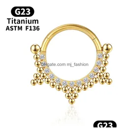 Näsringar Studs Septum Piercing Clicker Nos Ring Zircon Brosk Spiral G23 Titanium örhängen labret Tragus Guld smycken Body Jew Dh5ci