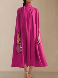 Городские сексуальные платья Yeezzi Женское летнее винтажное элегантное вечернее платье с рукавами «летучая мышь» на шнуровке Сплошной цвет с высоким воротом Миди-платья для женщин 231011