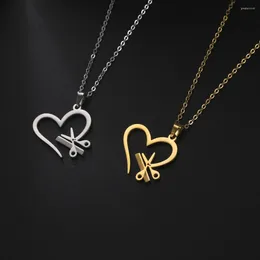 Chains Stainless Steel Hair Stylist Pendant Scissors Comb Chain Necklaces Heart Fashion Punk Trendy Jewelry For Women Birthday Gift