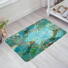 Mattor Blue Green Peacock Abstract Dragonfly Kitchen Floor Mat Living Room Decor Carpet Hem Hall Entré Dörormat Anti Slip Rug