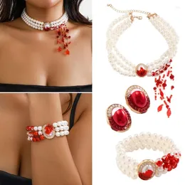 Catene che gocciolano sangue Collana girocollo Orecchini Perla multistrato Corti Gioielli unici Bracciali per feste di Halloween Dropship da donna