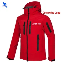 Andra sportartiklar Anpassade tryck Softshell Jacket Män Vattentät fleece termisk utomhus huva vandringsskikt skidtrekking camping hoodie kläder 231011