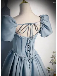 Sıradan Elbiseler 2023 Yaz Mavi Balo Elbise Nişan Jacquard Fransa Vintage Tatlı Koreli Prenses Peri Akşam Partisi Şık