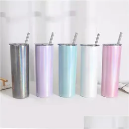 Sublimação Blanks Atacado Sublimação Em Branco 20oz Reta Glitter Skinny Tumblers Aço Inoxidável Slim Travel Tumbler Garrafa de Água DHD7Y