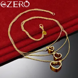 Pendant Necklaces ALIZERO 24K Gold Necklace 925 Sterling Silver Three Heart Chain For Women Fine Jewelry Fashion Party Charm Wedding Gift 231011